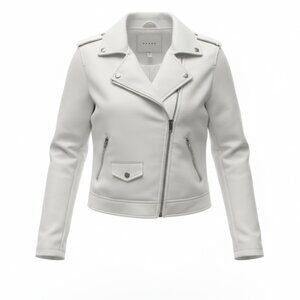 BlankNYC White Vegan Faux Leather Moto Biker Jacket Asymmetrical Zip Small